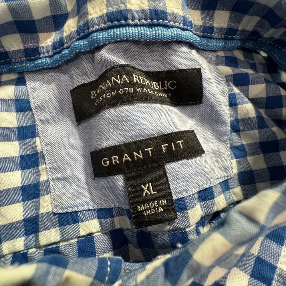 Banana Republic Shirt Mens XL Blue Cotton Gingham Grant Preppy Business Casual